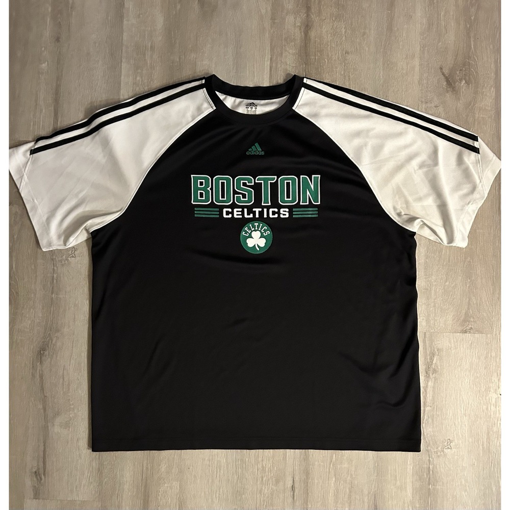 Boston Celtics Adidas Short Sleeve Warmup Jersey Black w/White Raglan Sleeves XL